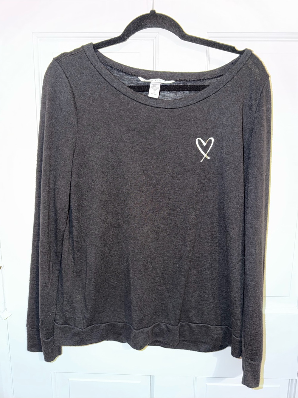 Victoria's Secret Black Long-Sleeve Crewneck Top with White Heart